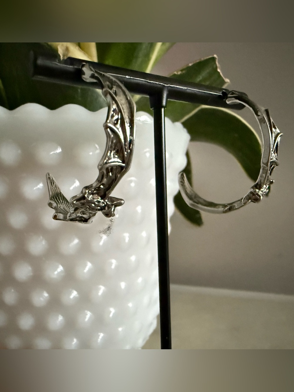 Silver Bat Hoop Earrings